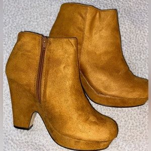Velvety camel suede booties ankle 7/5 …. 4/5 inch high heel